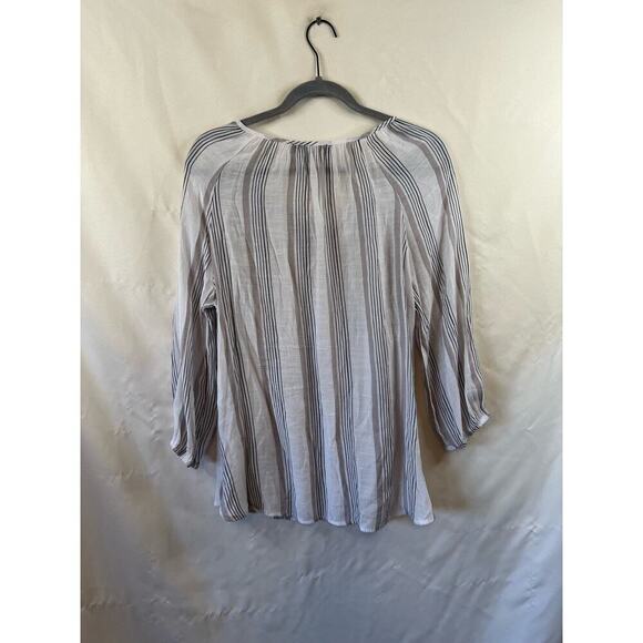 Fred David White and Grey Striped Blouse Size Large - Picture 3 of 4